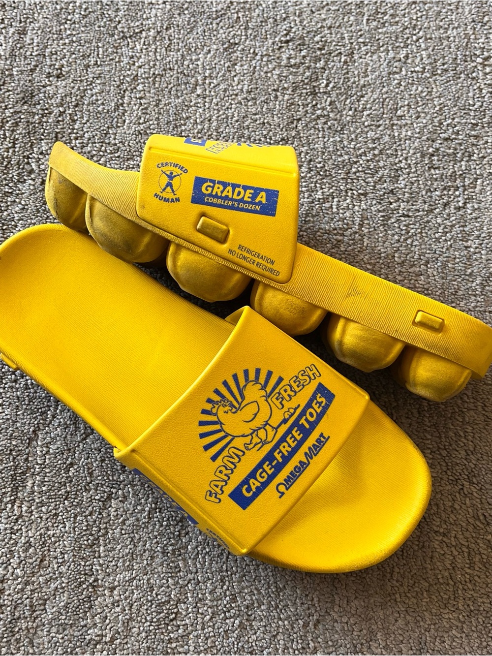 Meow Wolf Omega Mart Yellow 'Farm Fresh' Slide Cage Free Toes Sandals
